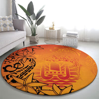French Polynesia Manta Ray Tattoo Round Carpet Tahiti Hahalua Tiare Maori Gradient Style