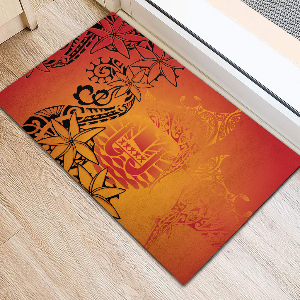 French Polynesia Manta Ray Tattoo Rubber Doormat Tahiti Hahalua Tiare Maori Gradient Style