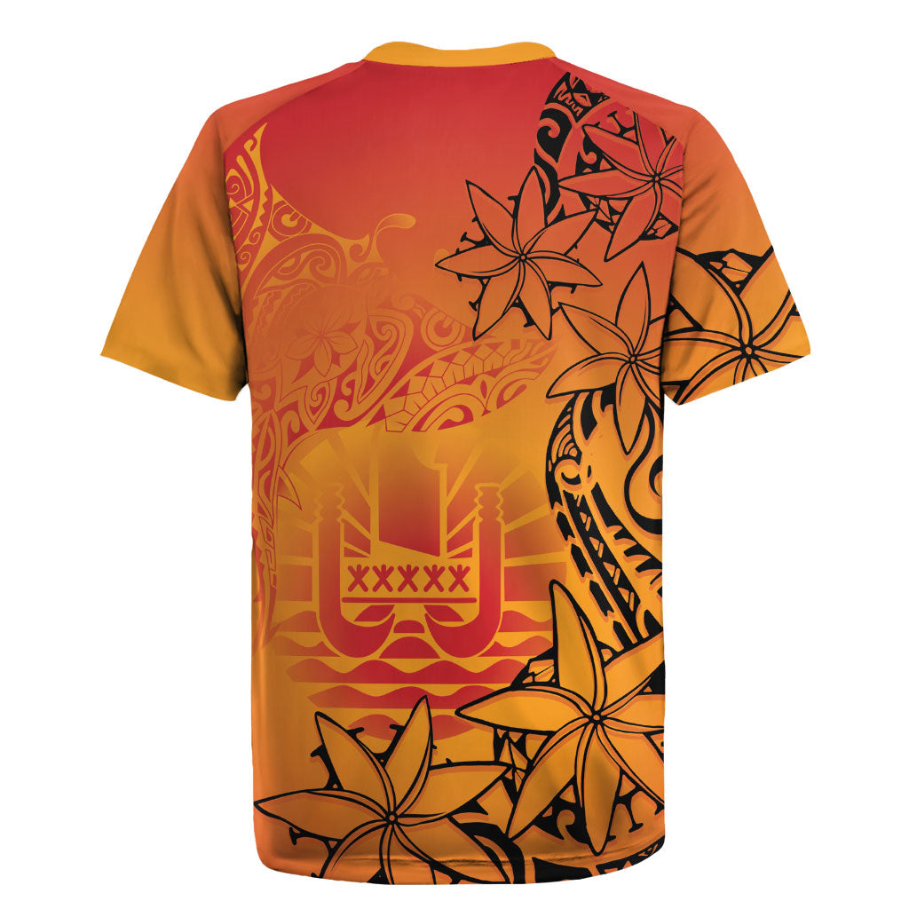 French Polynesia Manta Ray Tattoo Rugby Jersey Tahiti Hahalua Tiare Maori Gradient Style