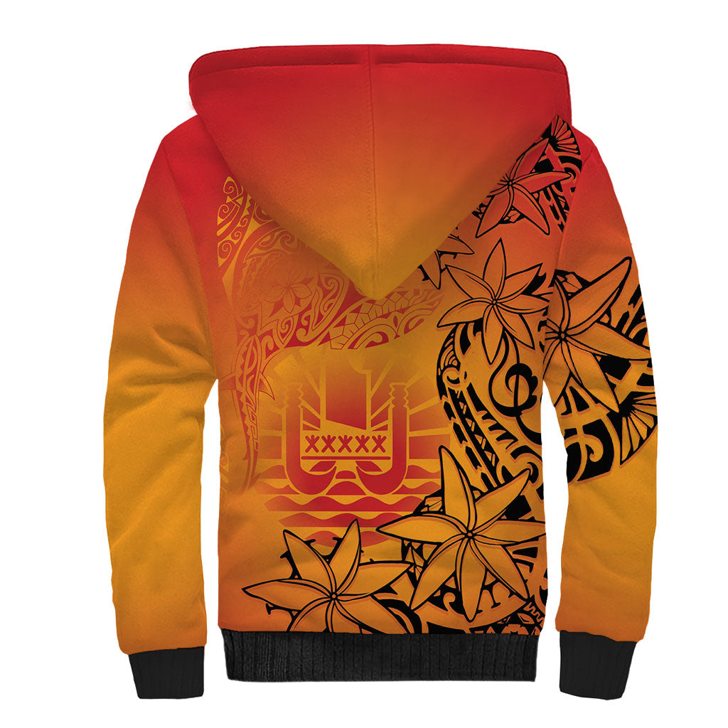 French Polynesia Manta Ray Tattoo Sherpa Hoodie Tahiti Hahalua Tiare Maori Gradient Style
