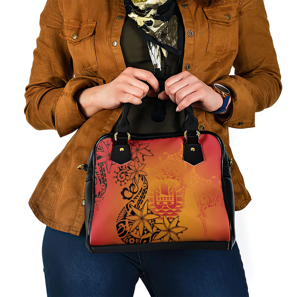 French Polynesia Manta Ray Tattoo Shoulder Handbag Tahiti Hahalua Tiare Maori Gradient Style
