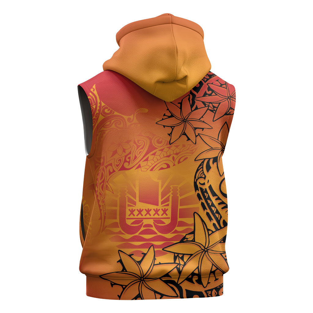 French Polynesia Manta Ray Tattoo Sleeveless Zip Hoodie Tahiti Hahalua Tiare Maori Gradient Style