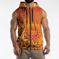 French Polynesia Manta Ray Tattoo Sleeveless Zip Hoodie Tahiti Hahalua Tiare Maori Gradient Style