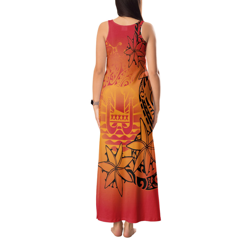 French Polynesia Manta Ray Tattoo Tank Maxi Dress Tahiti Hahalua Tiare Maori Gradient Style