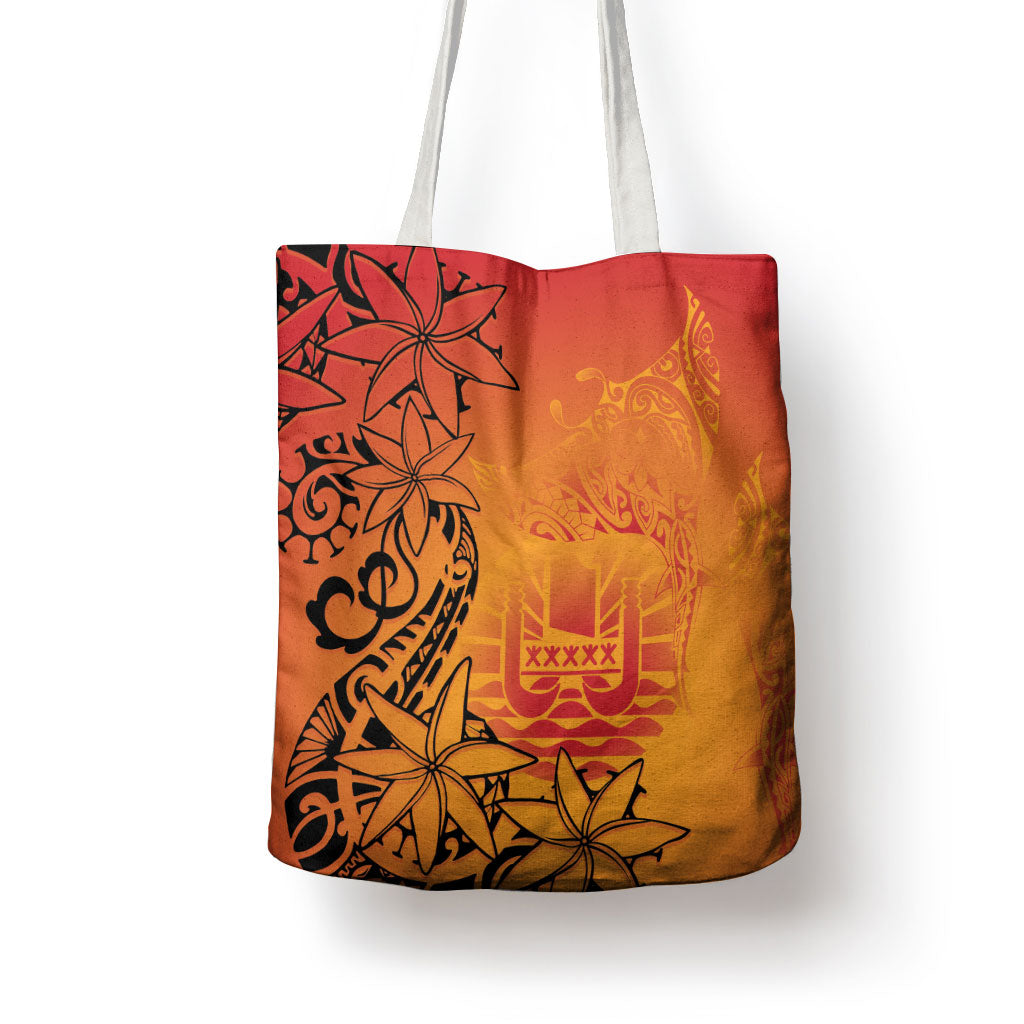 French Polynesia Manta Ray Tattoo Tote Bag Tahiti Hahalua Tiare Maori Gradient Style