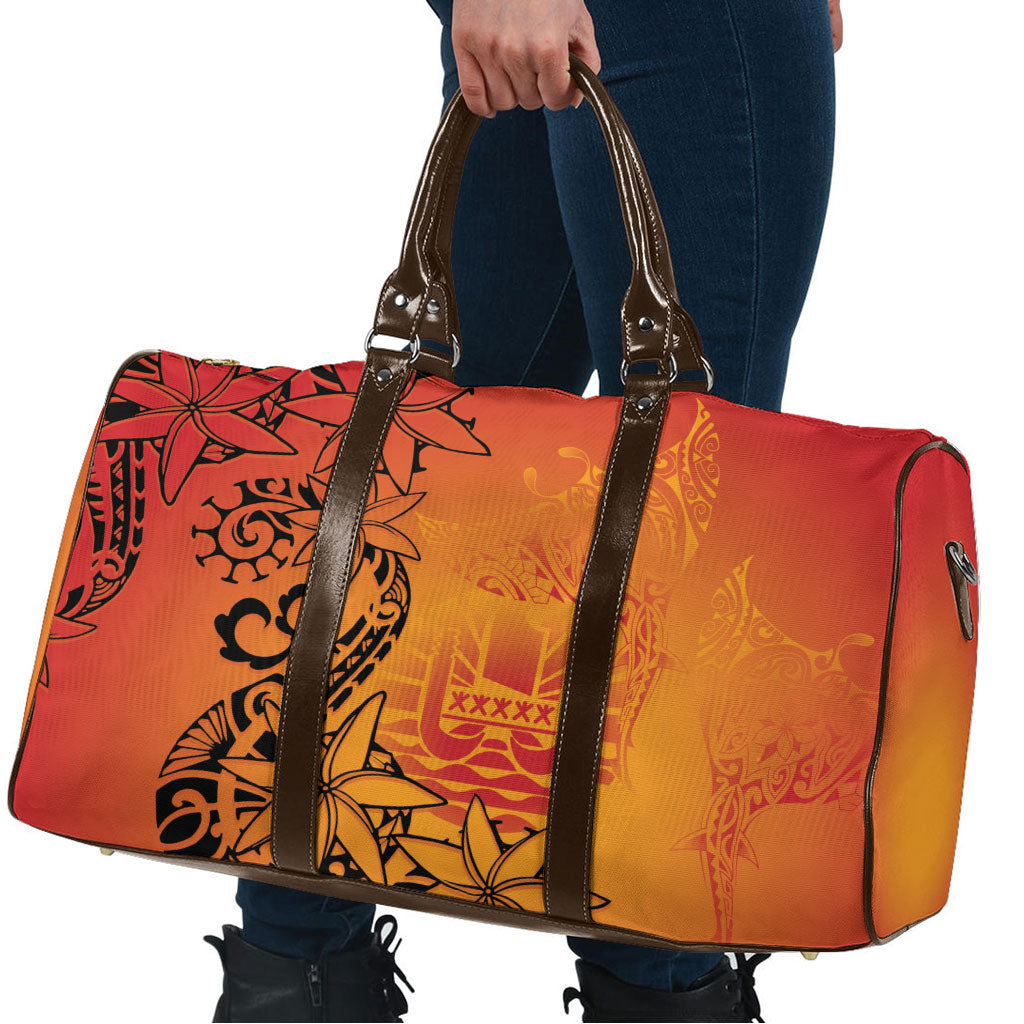 French Polynesia Manta Ray Tattoo Travel Bag Tahiti Hahalua Tiare Maori Gradient Style