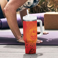 French Polynesia Manta Ray Tattoo Tumbler With Handle Tahiti Hahalua Tiare Maori Gradient Style