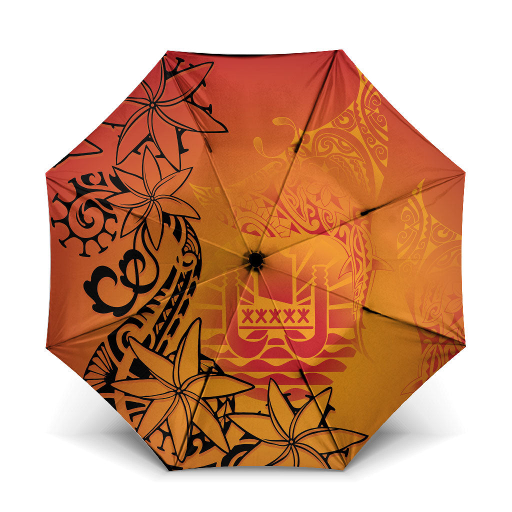French Polynesia Manta Ray Tattoo Umbrella Tahiti Hahalua Tiare Maori Gradient Style