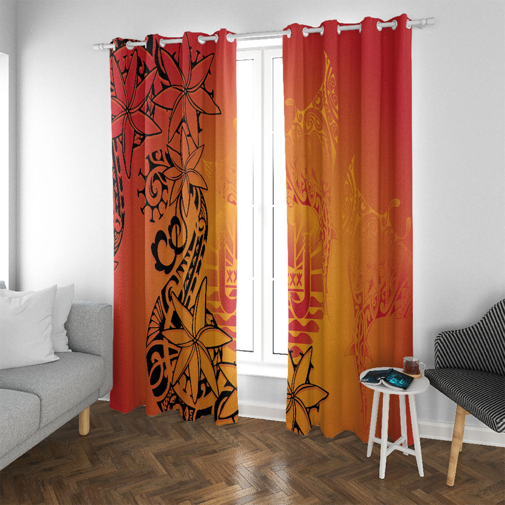 French Polynesia Manta Ray Tattoo Window Curtain Tahiti Hahalua Tiare Maori Gradient Style
