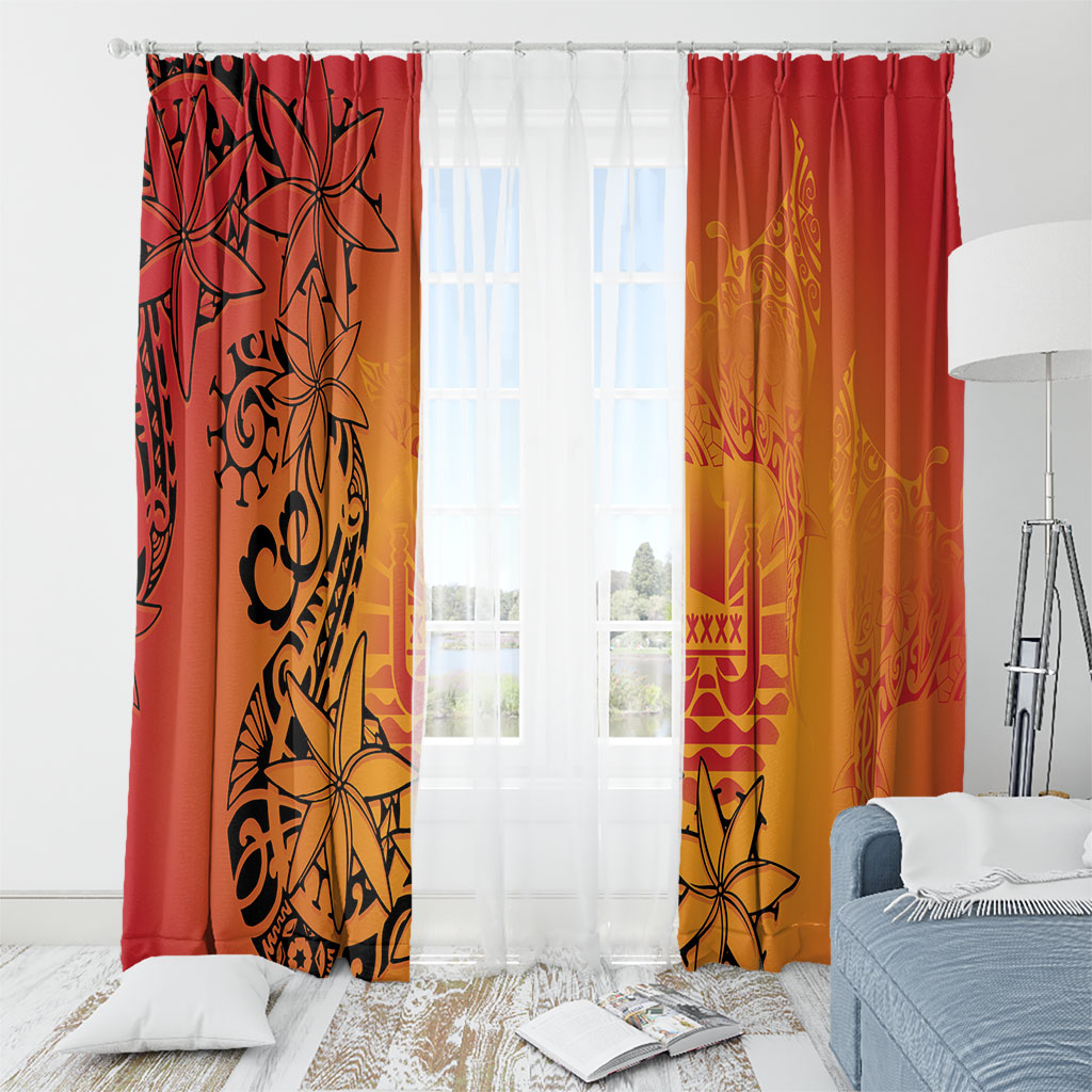 French Polynesia Manta Ray Tattoo Window Curtain Tahiti Hahalua Tiare Maori Gradient Style