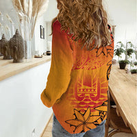 French Polynesia Manta Ray Tattoo Women Casual Shirt Tahiti Hahalua Tiare Maori Gradient Style