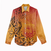 French Polynesia Manta Ray Tattoo Women Casual Shirt Tahiti Hahalua Tiare Maori Gradient Style