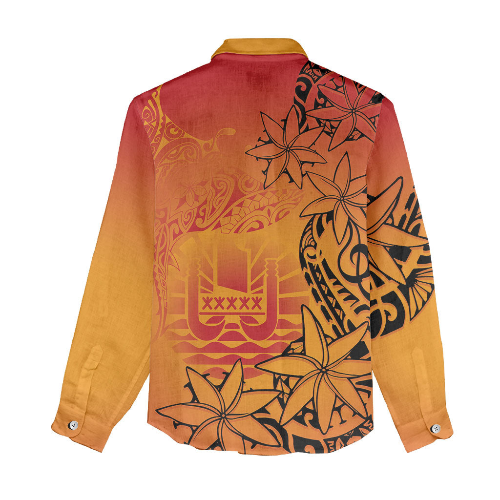 French Polynesia Manta Ray Tattoo Women Casual Shirt Tahiti Hahalua Tiare Maori Gradient Style
