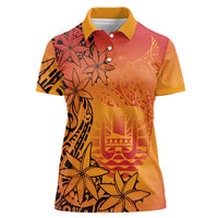 French Polynesia Manta Ray Tattoo Women Polo Shirt Tahiti Hahalua Tiare Maori Gradient Style