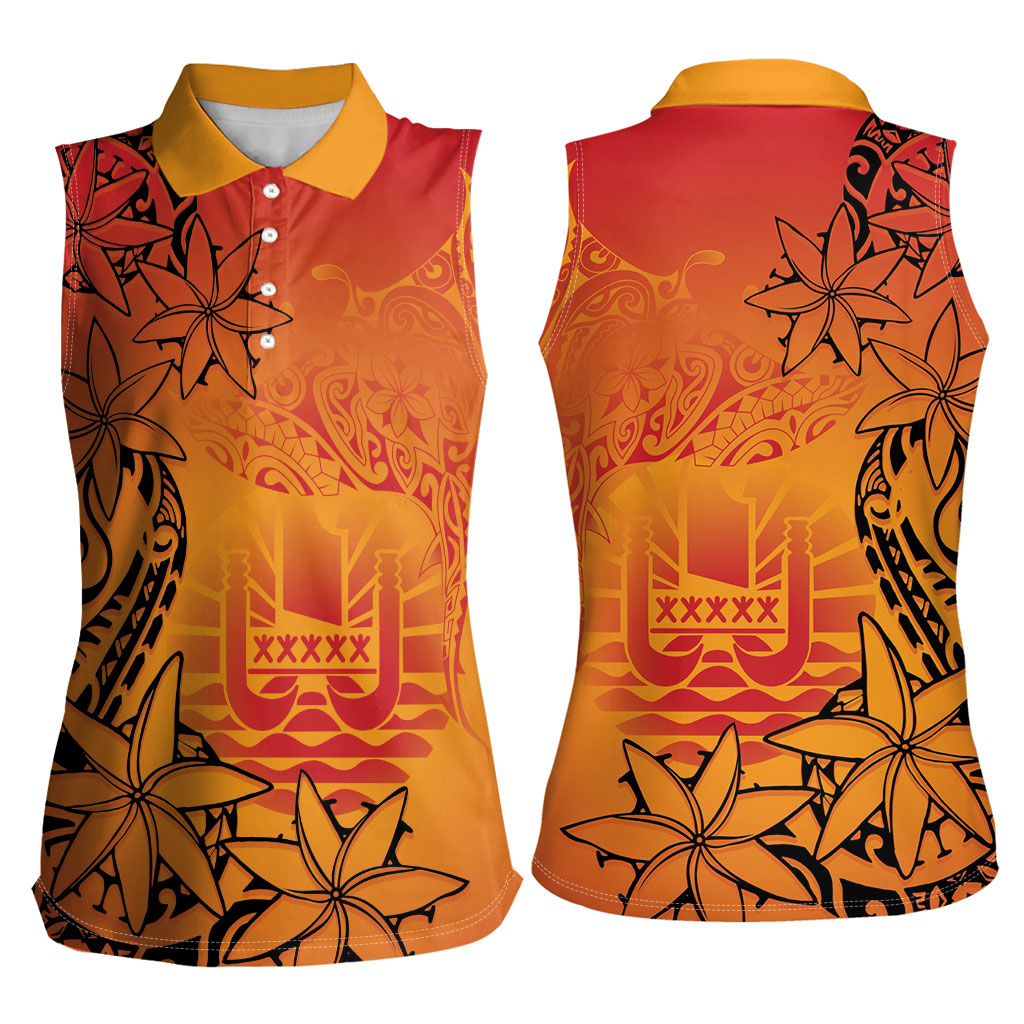 French Polynesia Manta Ray Tattoo Women Sleeveless Polo Shirt Tahiti Hahalua Tiare Maori Gradient Style