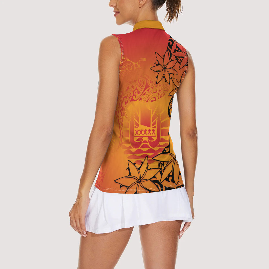 French Polynesia Manta Ray Tattoo Women Sleeveless Polo Shirt Tahiti Hahalua Tiare Maori Gradient Style