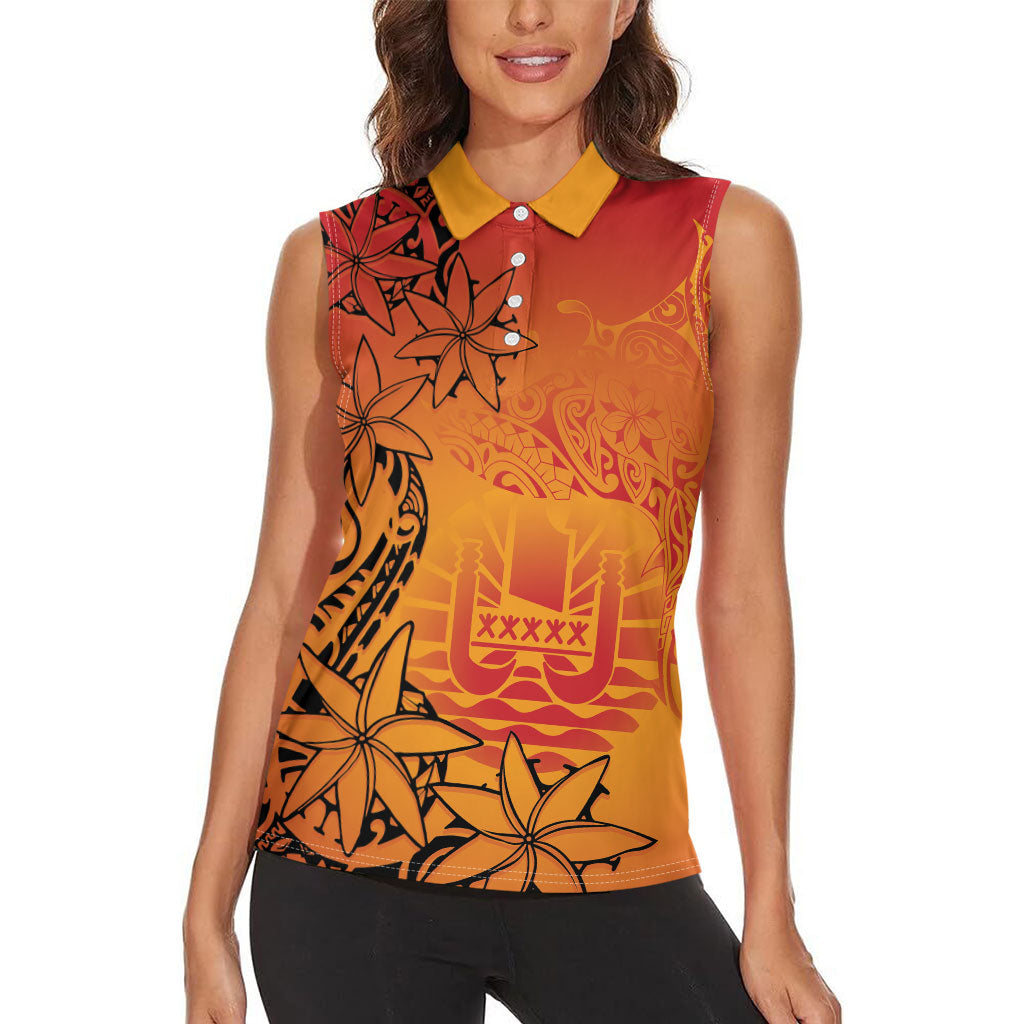 French Polynesia Manta Ray Tattoo Women Sleeveless Polo Shirt Tahiti Hahalua Tiare Maori Gradient Style