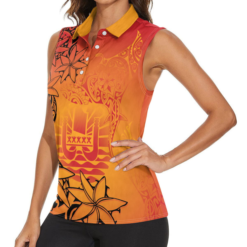 French Polynesia Manta Ray Tattoo Women Sleeveless Polo Shirt Tahiti Hahalua Tiare Maori Gradient Style