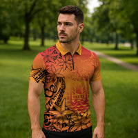 French Polynesia Manta Ray Tattoo Zipper Polo Shirt Tahiti Hahalua Tiare Maori Gradient Style