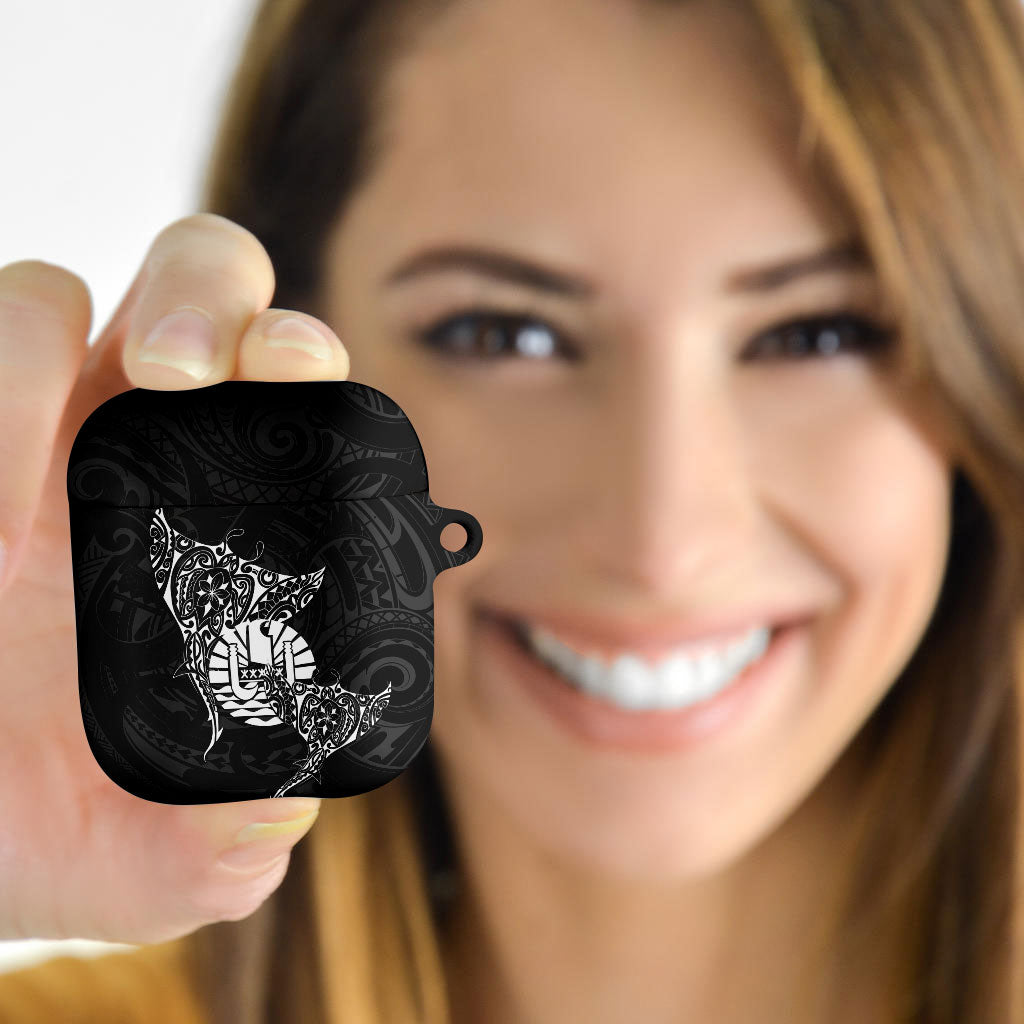 French Polynesia Manta Ray Tattoo AirPods Case Tahiti Hahalua Turtle Shark Black Color