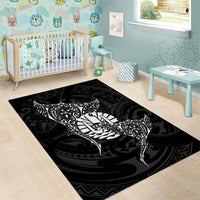 French Polynesia Manta Ray Tattoo Area Rug Tahiti Hahalua Turtle Shark Black Color