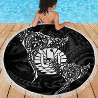French Polynesia Manta Ray Tattoo Beach Blanket Tahiti Hahalua Turtle Shark Black Color