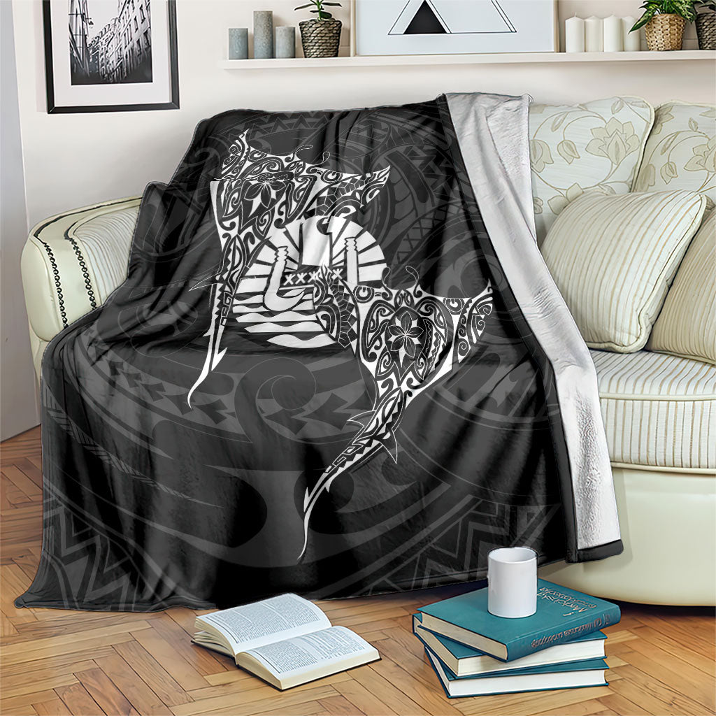 French Polynesia Manta Ray Tattoo Blanket Tahiti Hahalua Turtle Shark Black Color