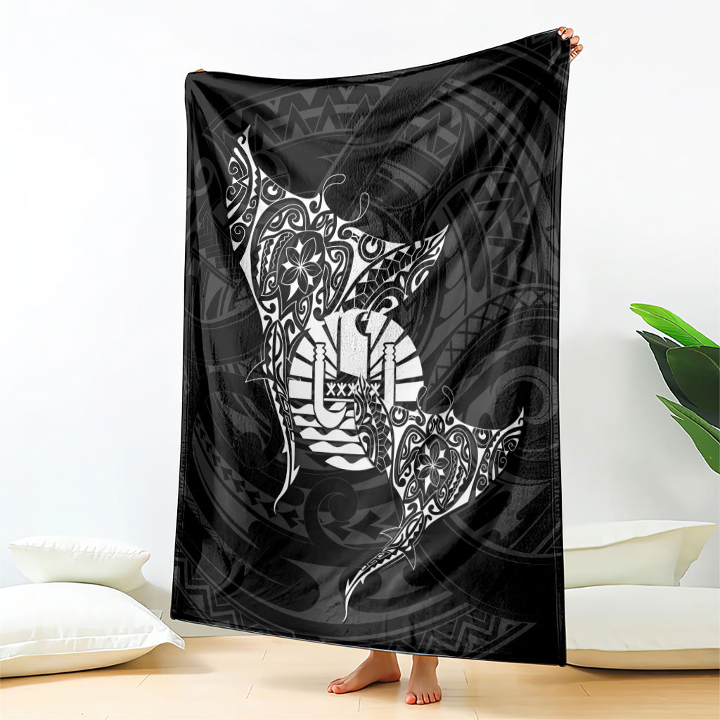 French Polynesia Manta Ray Tattoo Blanket Tahiti Hahalua Turtle Shark Black Color