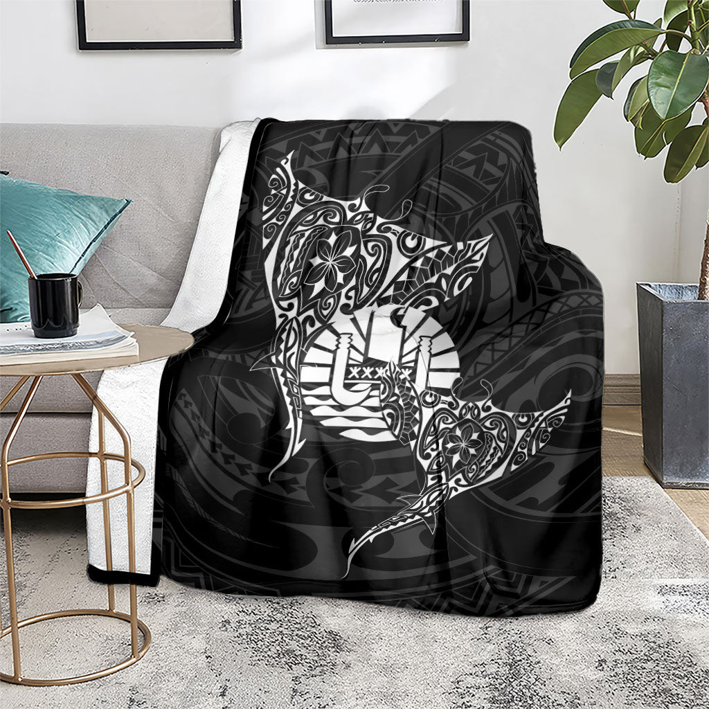 French Polynesia Manta Ray Tattoo Blanket Tahiti Hahalua Turtle Shark Black Color