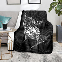 French Polynesia Manta Ray Tattoo Blanket Tahiti Hahalua Turtle Shark Black Color