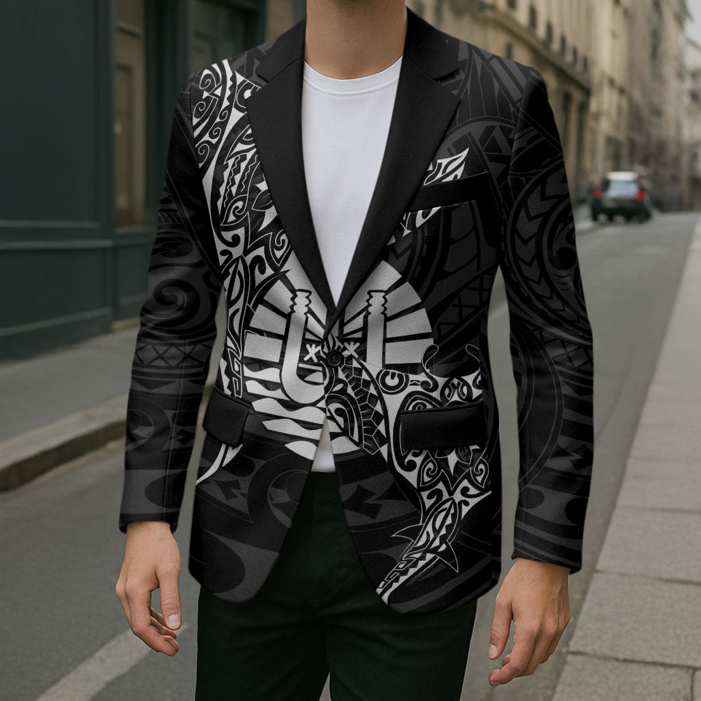 French Polynesia Manta Ray Tattoo Blazer Tahiti Hahalua Turtle Shark Black Color