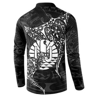 French Polynesia Manta Ray Tattoo Button Sweatshirt Tahiti Hahalua Turtle Shark Black Color
