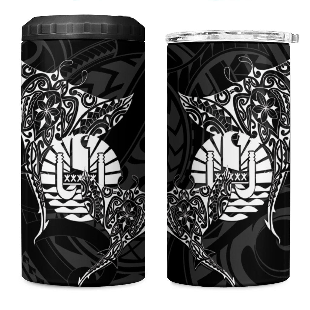 French Polynesia Manta Ray Tattoo 4 in 1 Can Cooler Tumbler Tahiti Hahalua Turtle Shark Black Color