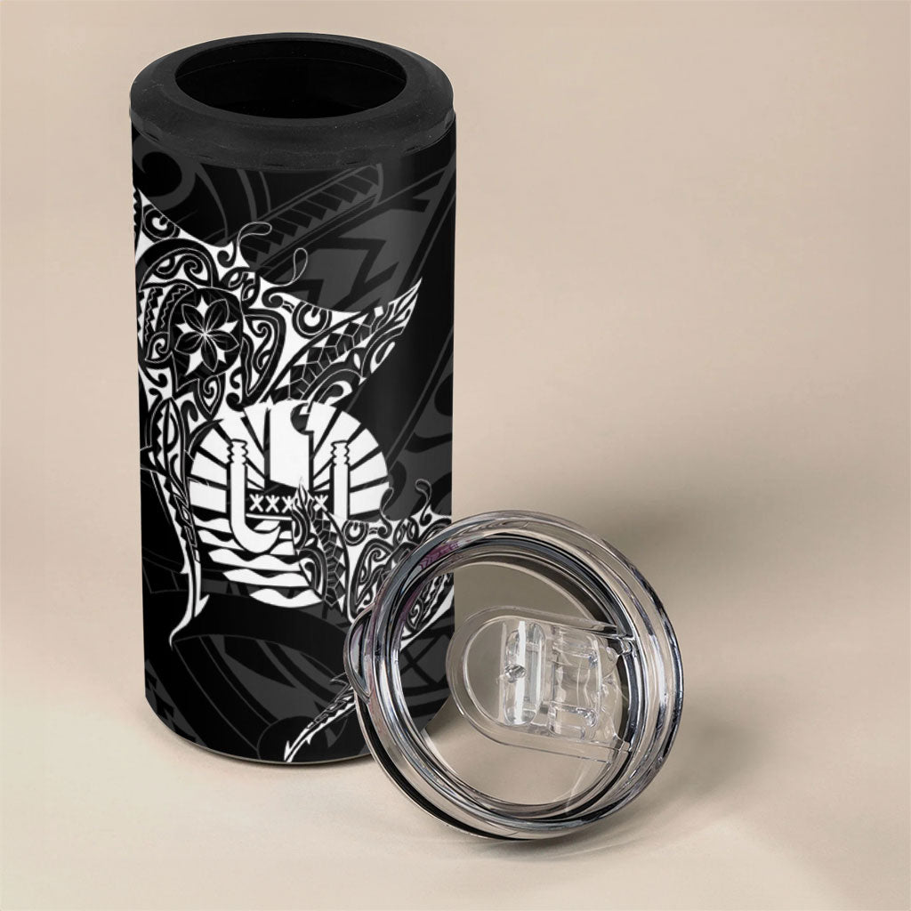 French Polynesia Manta Ray Tattoo 4 in 1 Can Cooler Tumbler Tahiti Hahalua Turtle Shark Black Color