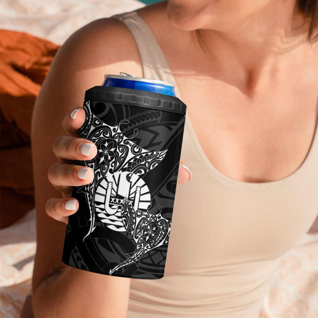 French Polynesia Manta Ray Tattoo 4 in 1 Can Cooler Tumbler Tahiti Hahalua Turtle Shark Black Color