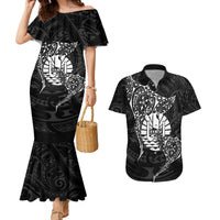 French Polynesia Manta Ray Tattoo Couples Matching Mermaid Dress and Hawaiian Shirt Tahiti Hahalua Turtle Shark Black Color LT14 Black - Polynesian Pride