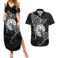 French Polynesia Manta Ray Tattoo Couples Matching Summer Maxi Dress and Hawaiian Shirt Tahiti Hahalua Turtle Shark Black Color LT14 Black - Polynesian Pride