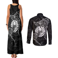 French Polynesia Manta Ray Tattoo Couples Matching Tank Maxi Dress and Long Sleeve Button Shirt Tahiti Hahalua Turtle Shark Black Color LT14 - Polynesian Pride