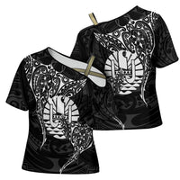 French Polynesia Manta Ray Tattoo Cross Shoulder Shirt Tahiti Hahalua Turtle Shark Black Color