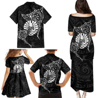 French Polynesia Manta Ray Tattoo Family Matching Puletasi and Hawaiian Shirt Tahiti Hahalua Turtle Shark Black Color LT14 - Polynesian Pride
