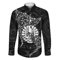 French Polynesia Manta Ray Tattoo Family Matching Puletasi and Hawaiian Shirt Tahiti Hahalua Turtle Shark Black Color LT14 Dad's Shirt - Long Sleeve Black - Polynesian Pride