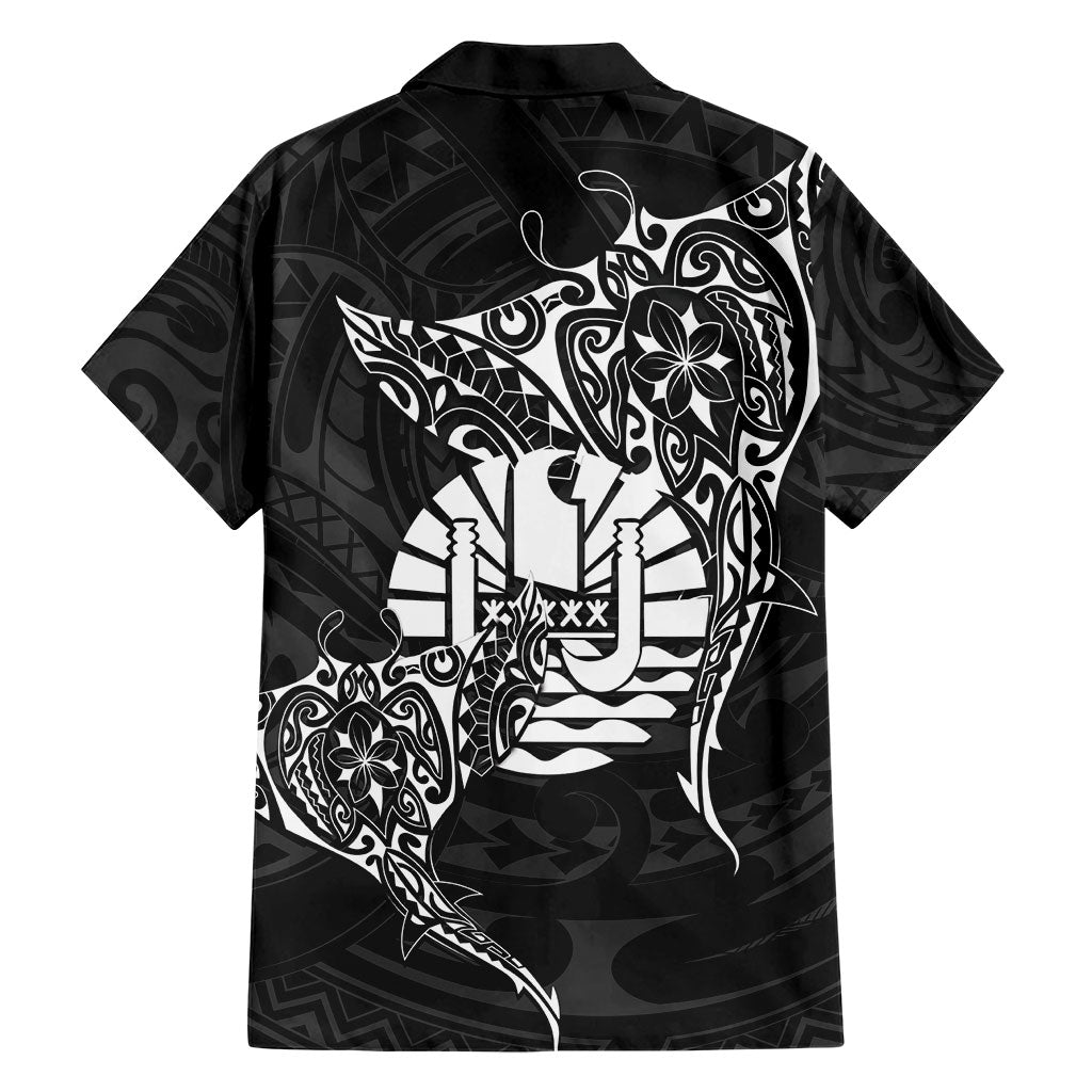 French Polynesia Manta Ray Tattoo Family Matching Summer Maxi Dress and Hawaiian Shirt Tahiti Hahalua Turtle Shark Black Color LT14 - Polynesian Pride