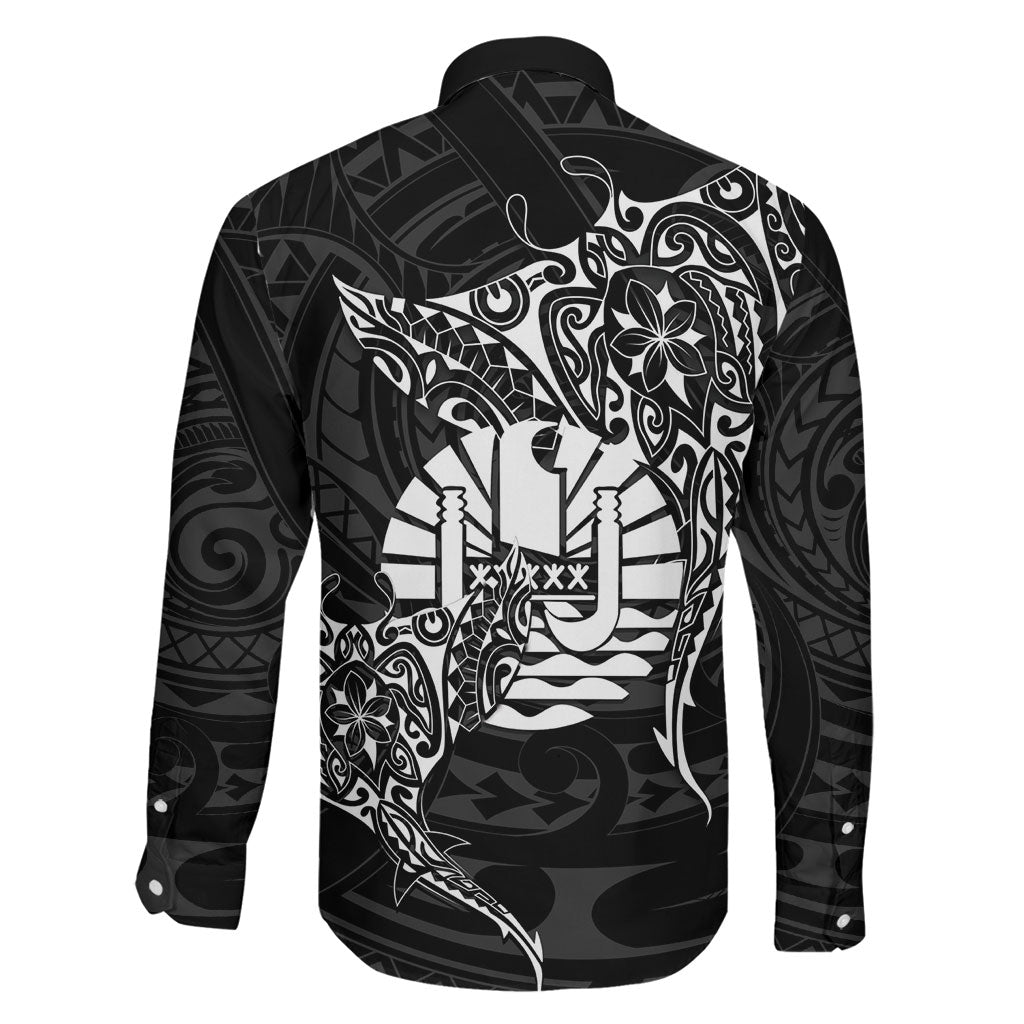 French Polynesia Manta Ray Tattoo Family Matching Summer Maxi Dress and Hawaiian Shirt Tahiti Hahalua Turtle Shark Black Color LT14 - Polynesian Pride