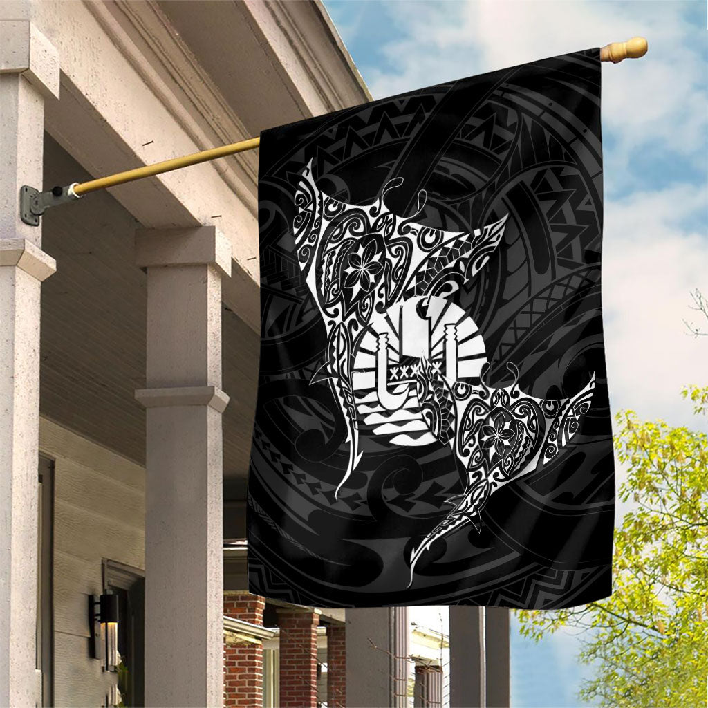 French Polynesia Manta Ray Tattoo Garden Flag Tahiti Hahalua Turtle Shark Black Color