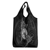 French Polynesia Manta Ray Tattoo Grocery Bag Tahiti Hahalua Turtle Shark Black Color