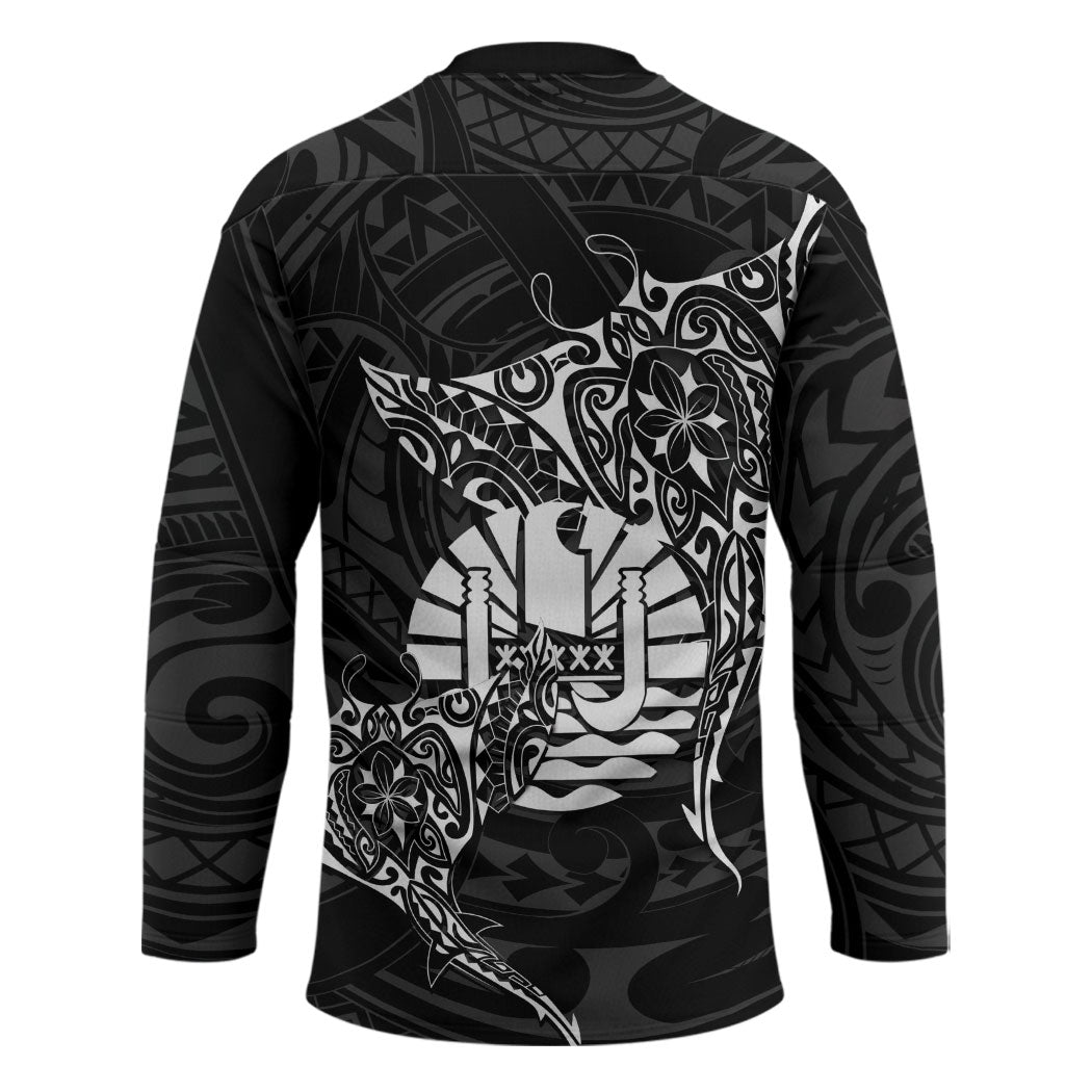 French Polynesia Manta Ray Tattoo Hockey Jersey Tahiti Hahalua Turtle Shark Black Color