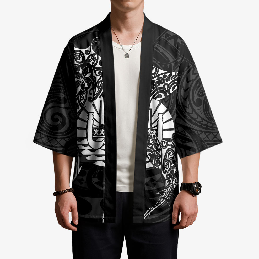 French Polynesia Manta Ray Tattoo Kimono Tahiti Hahalua Turtle Shark Black Color