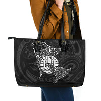 French Polynesia Manta Ray Tattoo Leather Tote Bag Tahiti Hahalua Turtle Shark Black Color