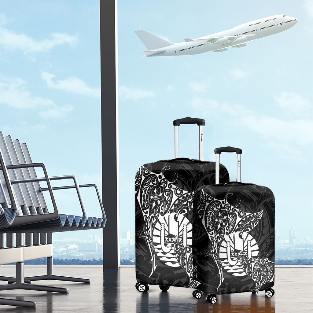 French Polynesia Manta Ray Tattoo Luggage Cover Tahiti Hahalua Turtle Shark Black Color