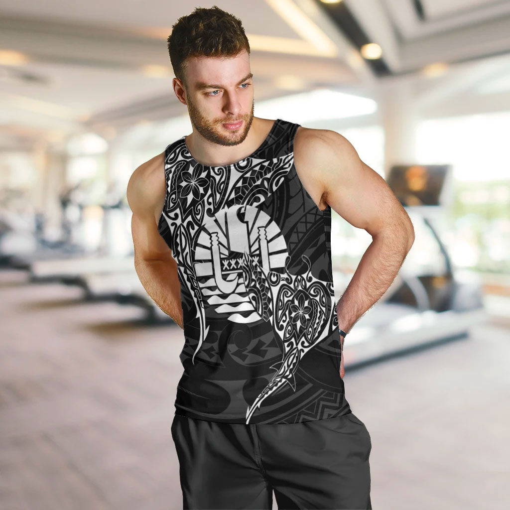 French Polynesia Manta Ray Tattoo Men Tank Top Tahiti Hahalua Turtle Shark Black Color